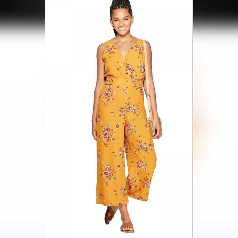 Floral-Print Sleeveless V-Neck Side-Button Jumpsuit from Xhilaration